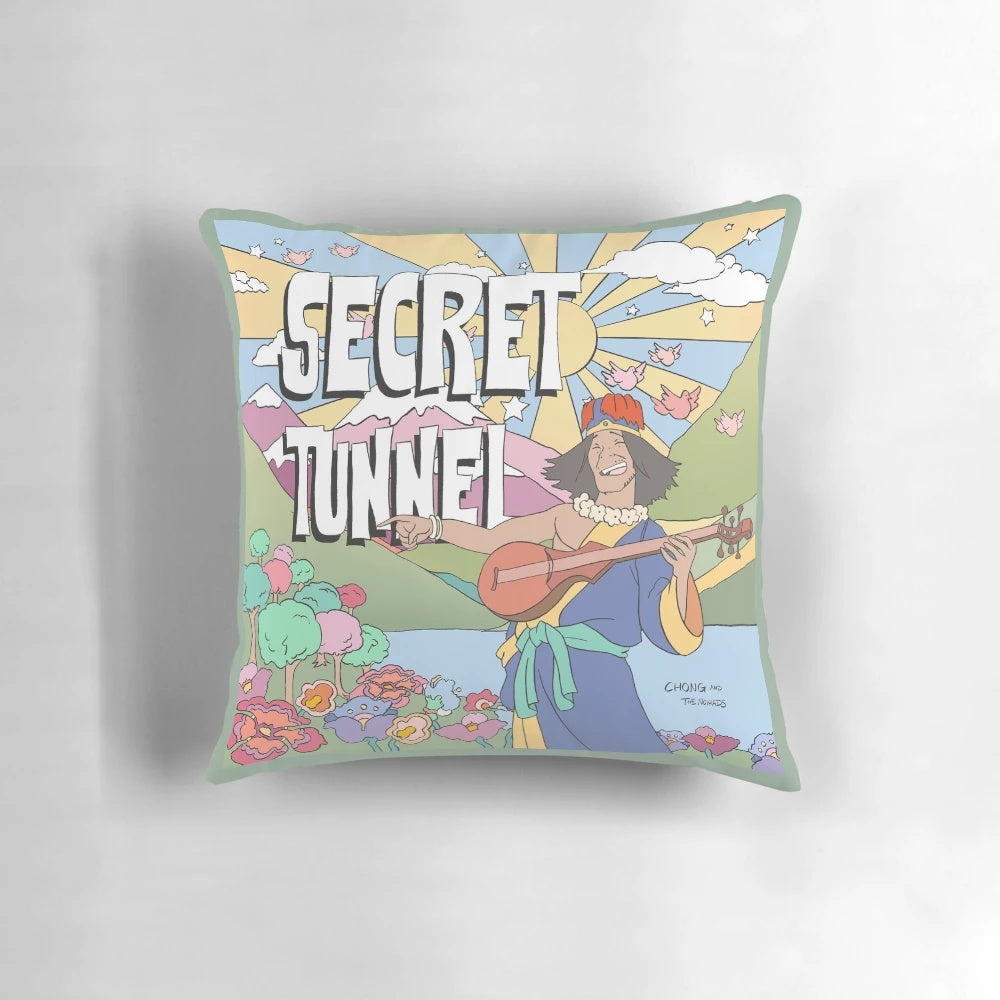 Colorful album cover pillow design featuring "Secret Tunnel" by Avatar: The Last Airbender's Chong and the Nomads