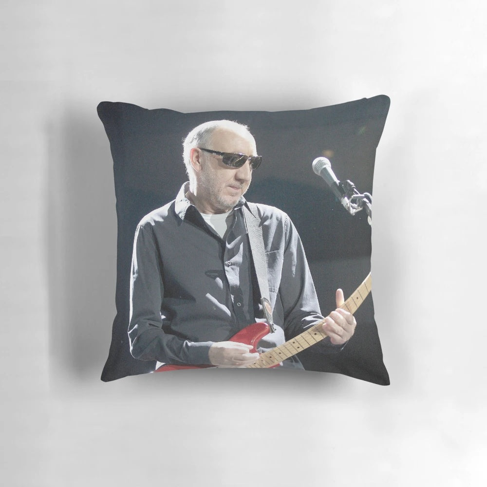 Photograph of legendary singer Pete Townsend printed on a high-quality pillow for rock music fans