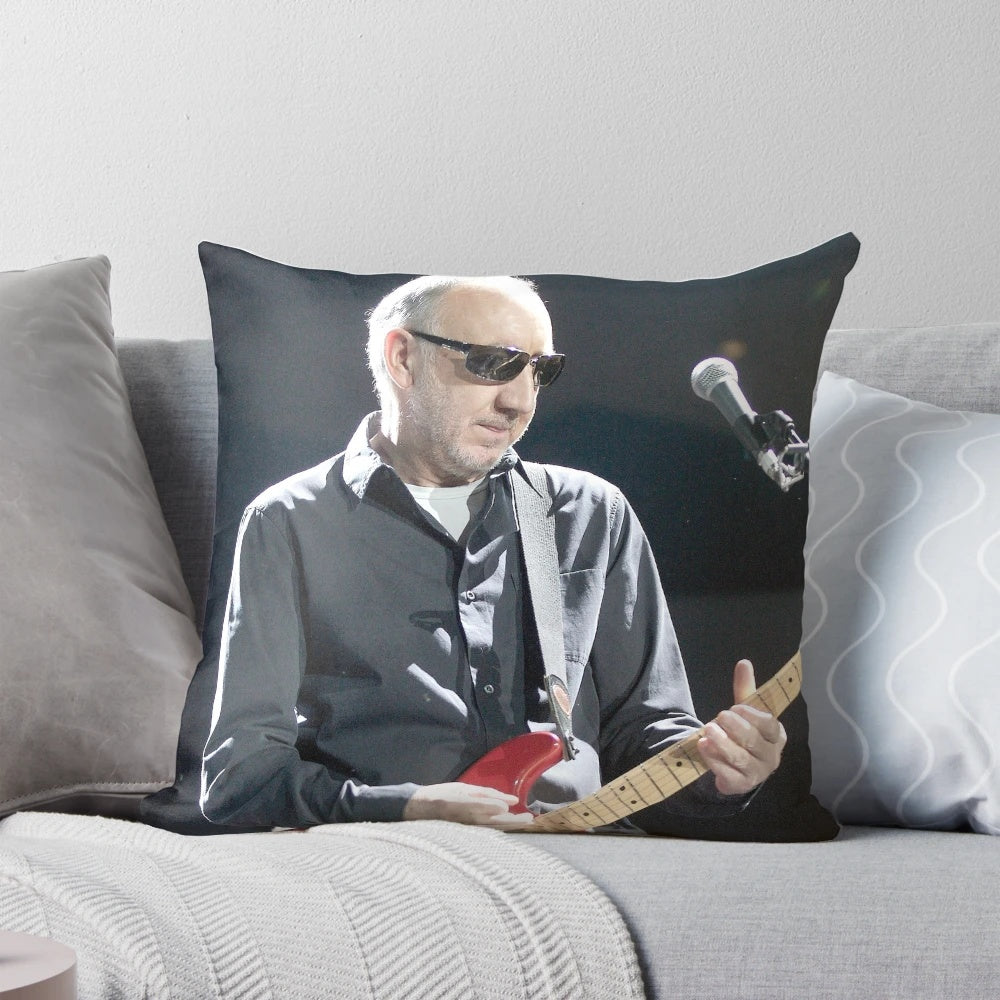 Photograph of legendary singer Pete Townsend printed on a high-quality pillow for rock music fans
