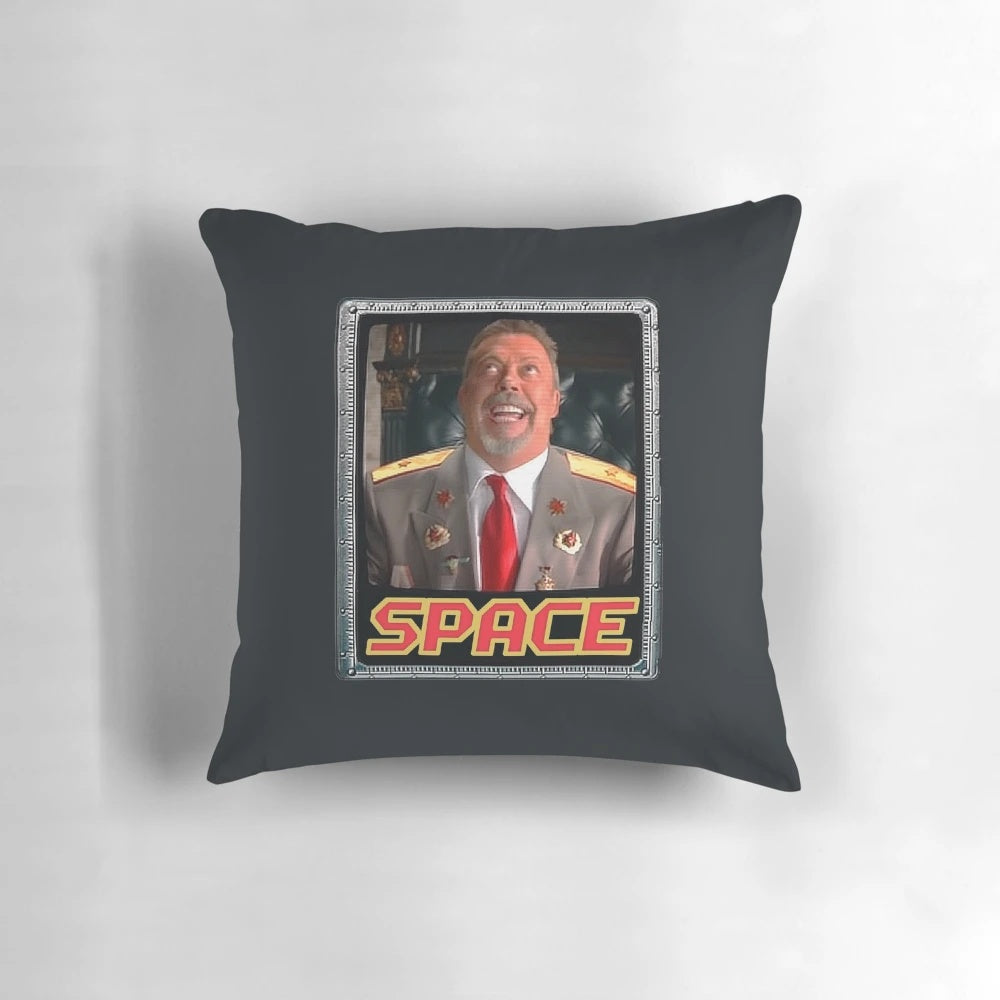 A plush pillow featuring the iconic 'Space Tim Curry' meme, a hilarious and beloved internet image.