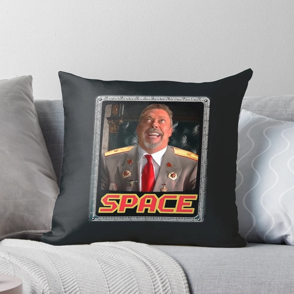 A plush pillow featuring the iconic 'Space Tim Curry' meme, a hilarious and beloved internet image.