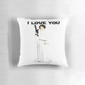 Star Wars-inspired throw pillow featuring the iconic couple Princess Leia and Han Solo