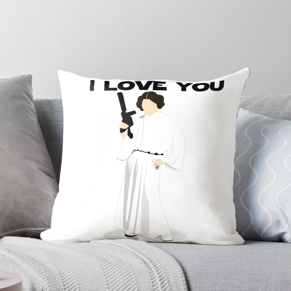 Star Wars-inspired throw pillow featuring the iconic couple Princess Leia and Han Solo