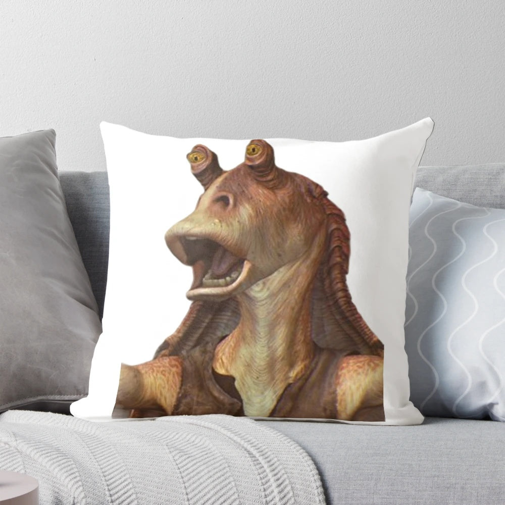 Jar Jar Binks, the beloved (or reviled) Star Wars character, printed on a comfortable and stylish pillow.