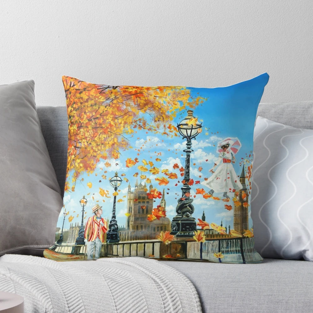 A vibrant, high-quality pillow featuring the iconic "Supercalifragilisticexpialidocious" artwork from the Mary Poppins movie.