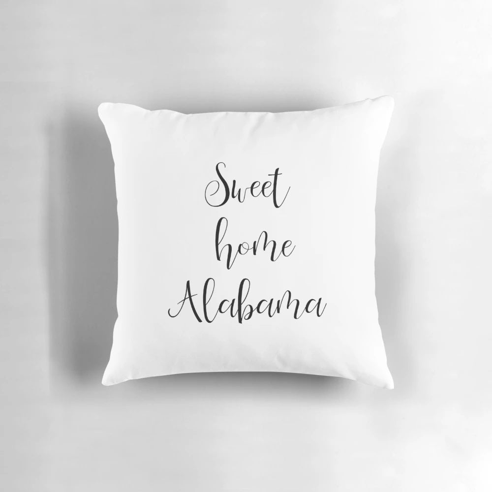 Sweet Home Alabama Pillow with Lynyrd Skynyrd inspired typography and black and white expressions