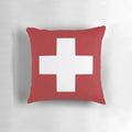 Minimalist Swiss cross red and white pillow, a timeless Scandinavian design icon