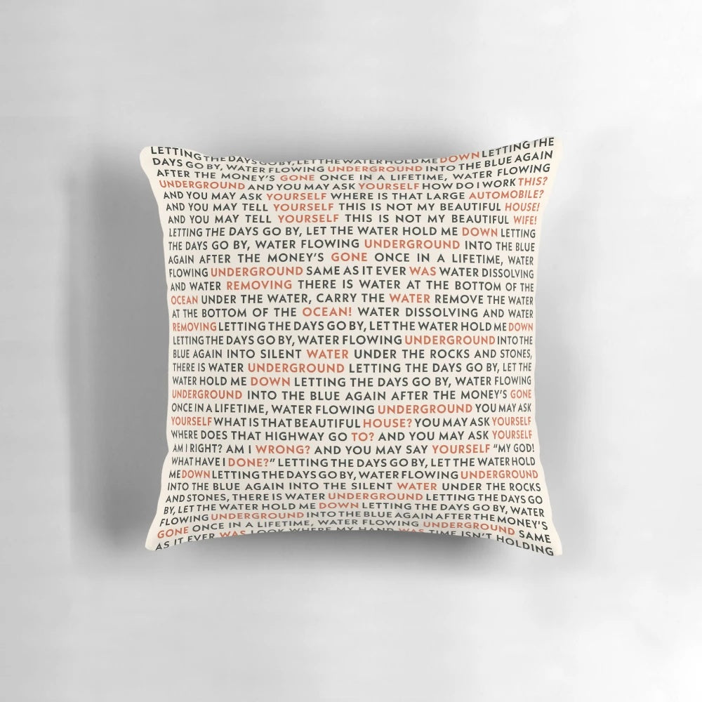 Talking Heads "Once in a Lifetime" Pillow featuring the iconic pop art design