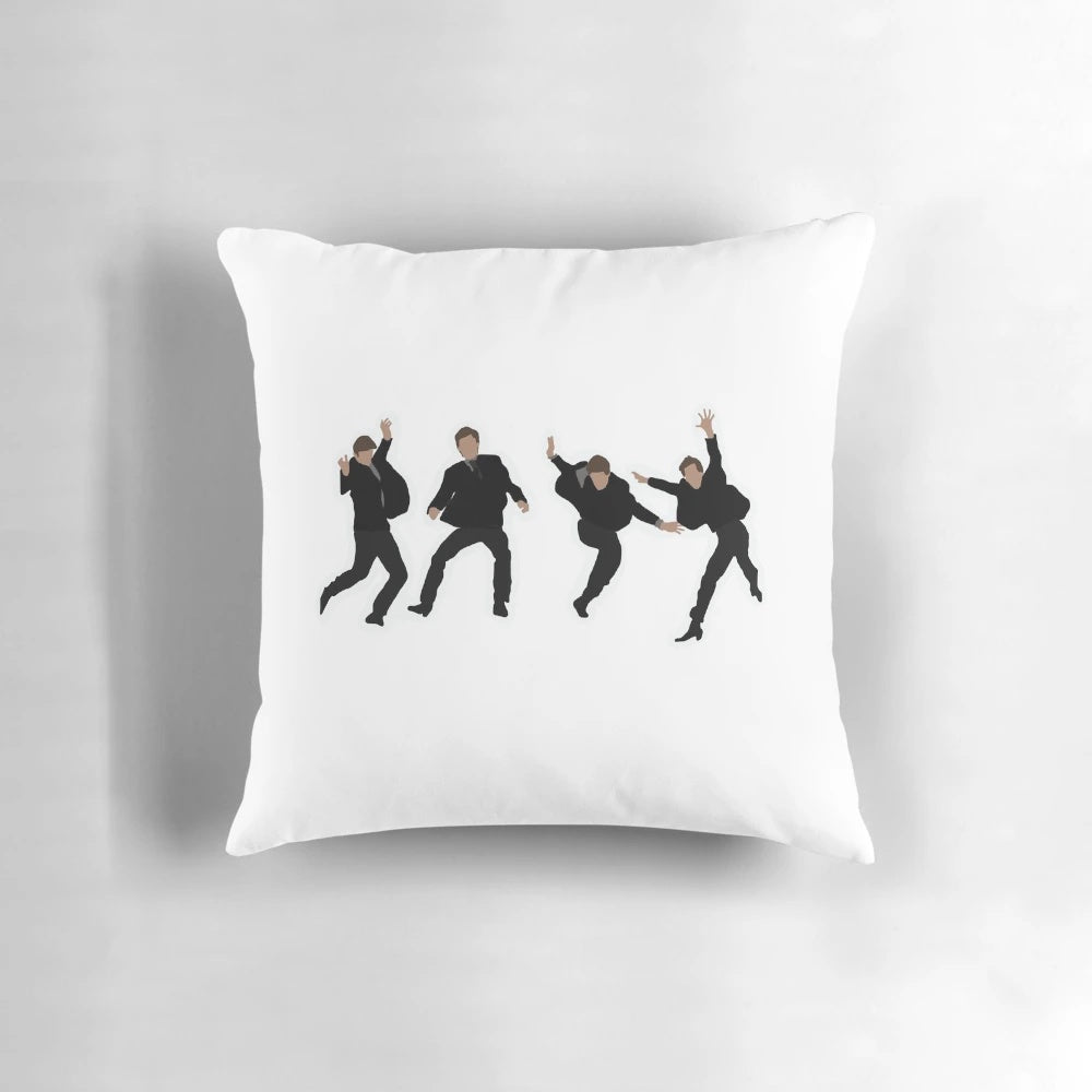The Beatles themed throw pillow with the band's iconic logo