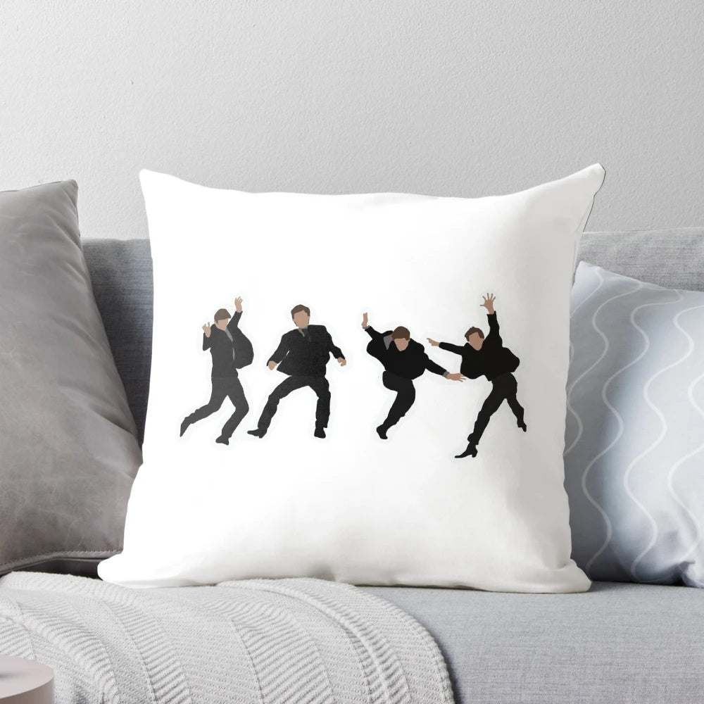 The Beatles themed throw pillow with the band's iconic logo