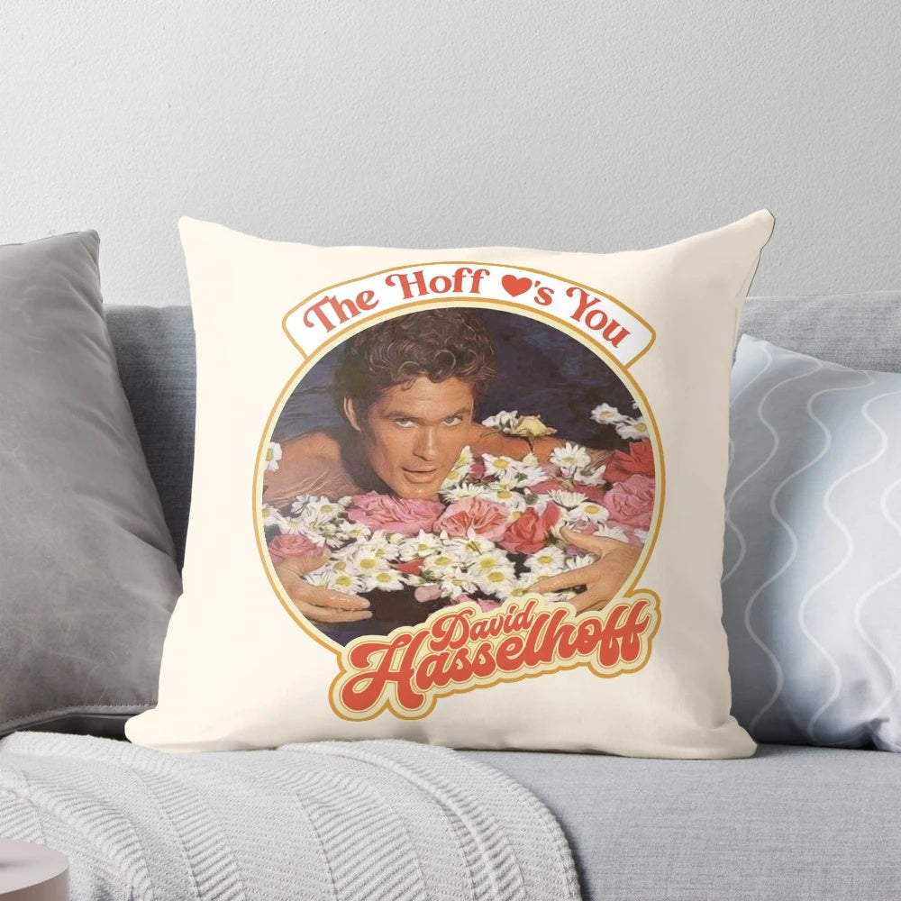 Pillow featuring a vintage image of actor David Hasselhoff as Michael Knight from the 80s TV series Knight Rider