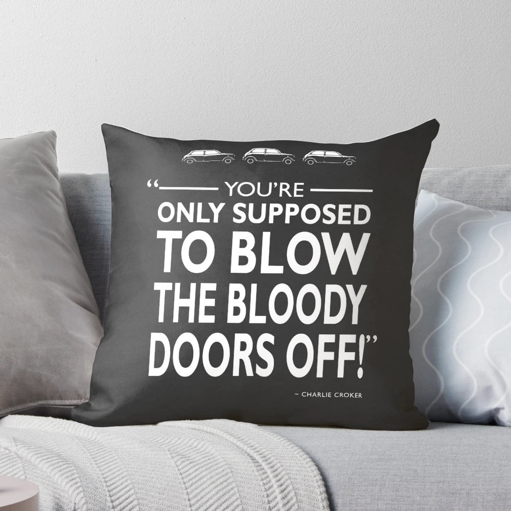 "The Italian Job" movie-themed pillow with Michael Caine's character, Charlie Croker