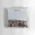 Retro "The O.C." TV series poster pillow featuring the main characters Ryan Atwood, Seth Cohen, Marissa Cooper, and Summer Roberts.