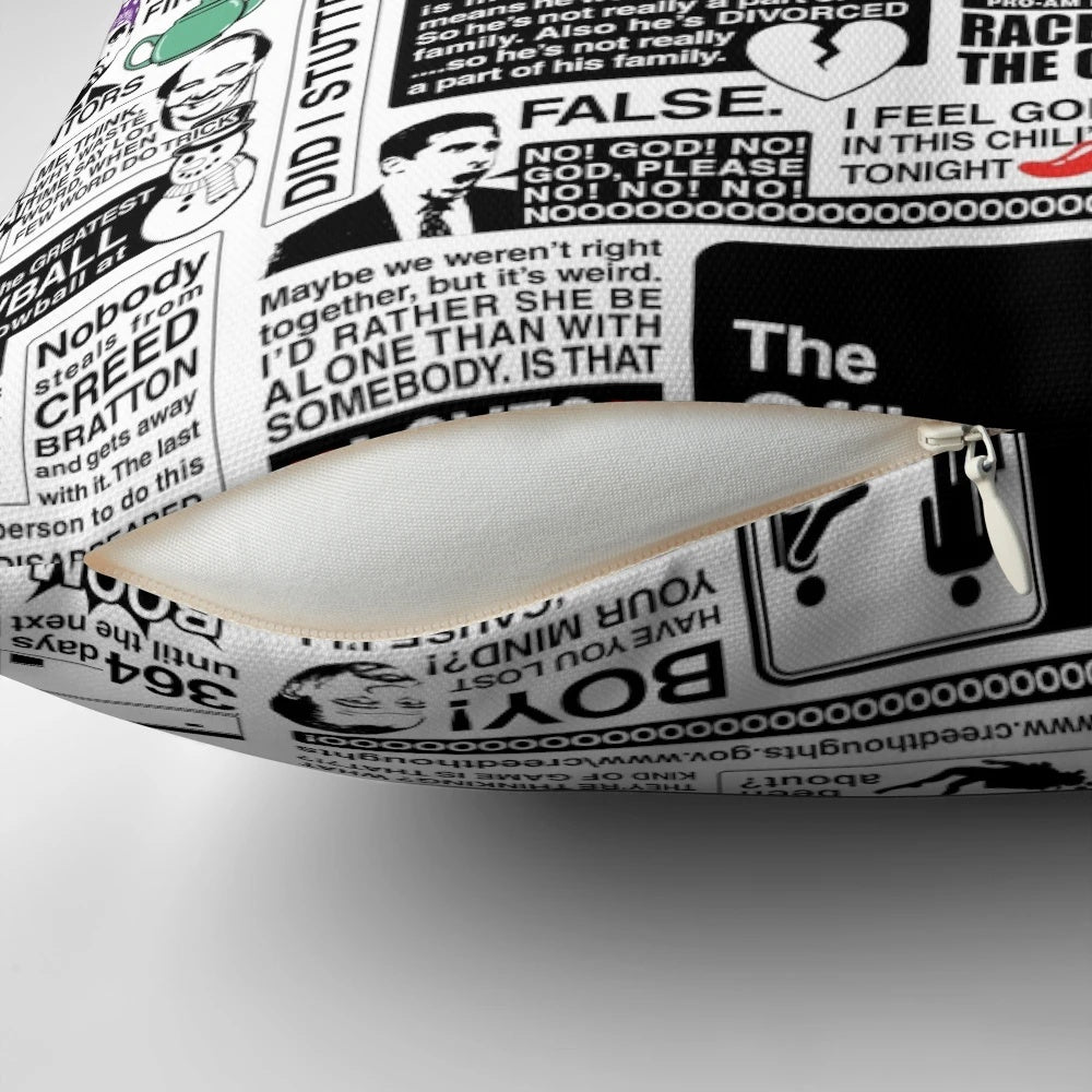 The Office Quotes Decorative Throw Pillow featuring iconic characters and quotes from the popular TV show
