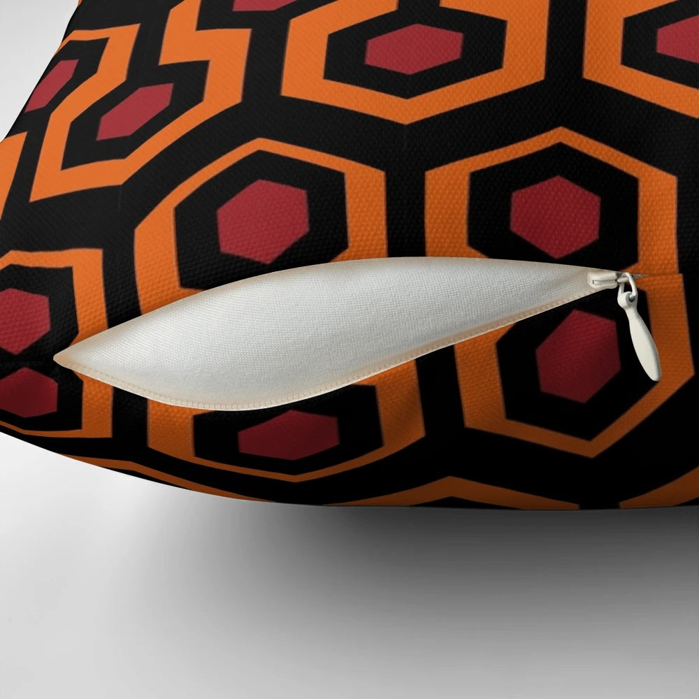 The Shining hotel carpet pillow, featuring the iconic pattern from Stanley Kubrick's horror masterpiece