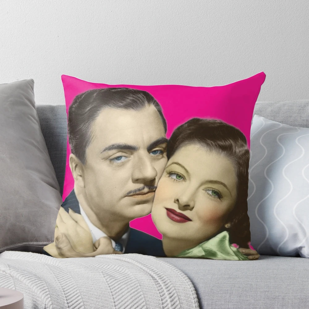 The Thin Man Pillow featuring Nick and Nora Charles, the iconic detective duo from the classic mystery film