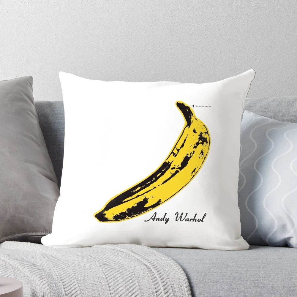 Plush pillow featuring the iconic album cover of "The Velvet Underground & Nico" designed by Andy Warhol