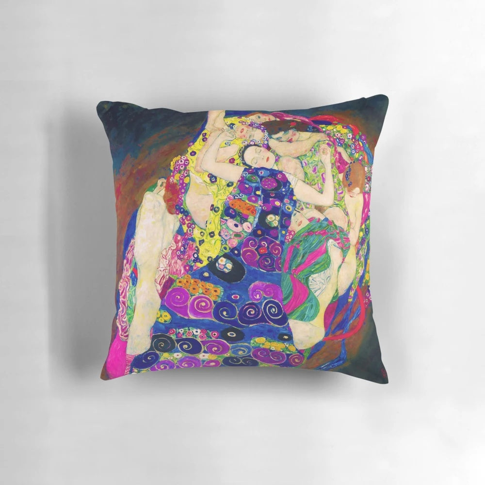 Pillow featuring the iconic "Die Jungfrauen (The Virgins)" painting by Gustav Klimt