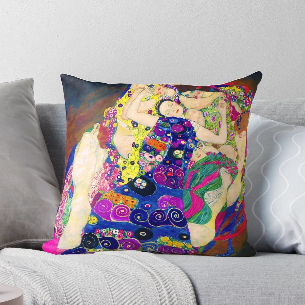 Pillow featuring the iconic "Die Jungfrauen (The Virgins)" painting by Gustav Klimt