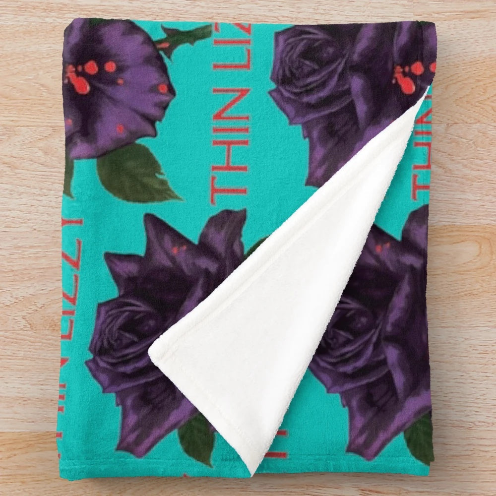 Thin Lizzy Inspired Plush Blanket with Band Logo and Phil Lynott Imagery