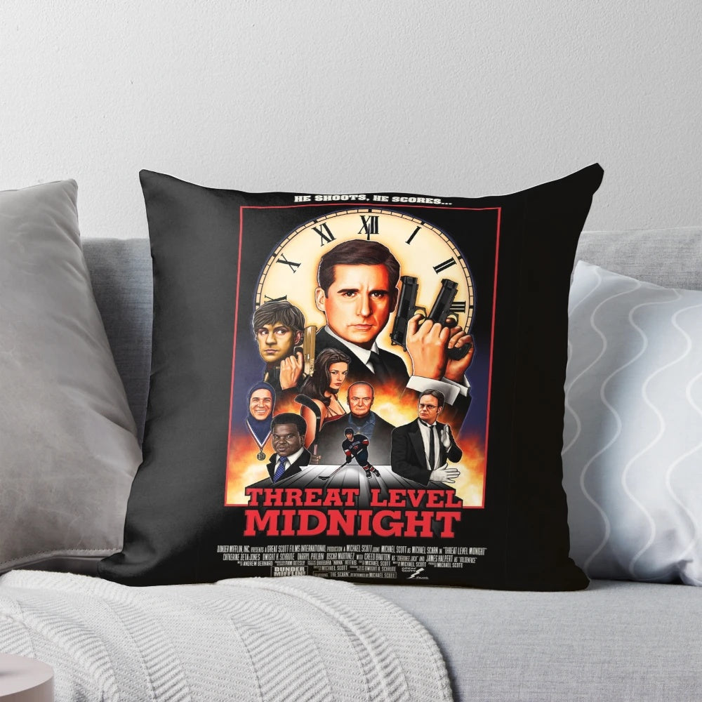 Plush pillow featuring the "Threat Level Midnight" logo from the hit TV show The Office