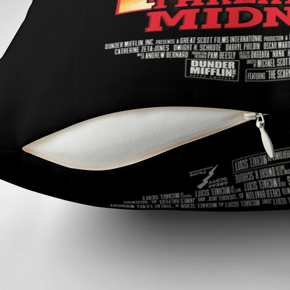 Plush pillow featuring the "Threat Level Midnight" logo from the hit TV show The Office