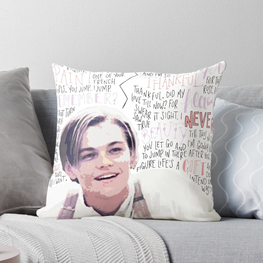 Pillow featuring Leonardo DiCaprio as Jack Dawson from the classic film "Titanic