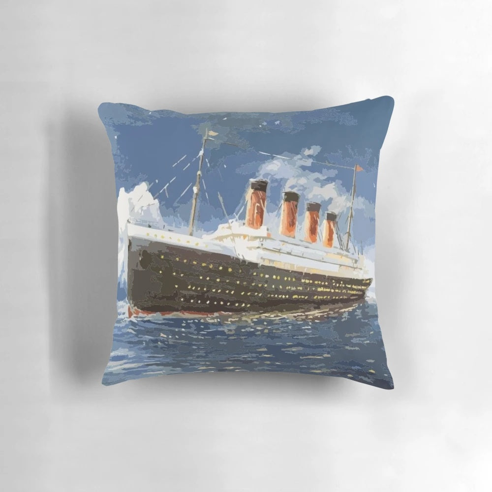 Soft Titanic-themed pillow featuring the iconic ocean liner