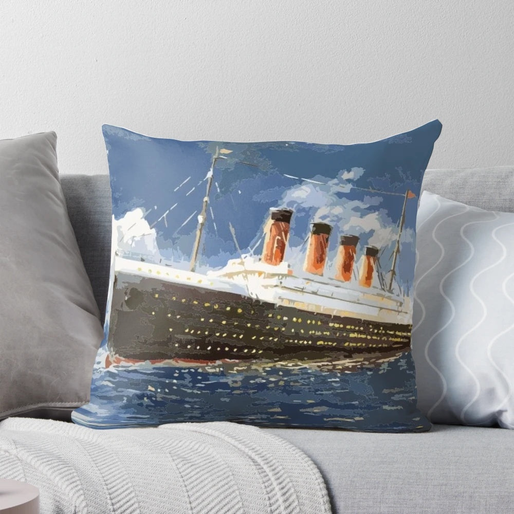 Soft Titanic-themed pillow featuring the iconic ocean liner