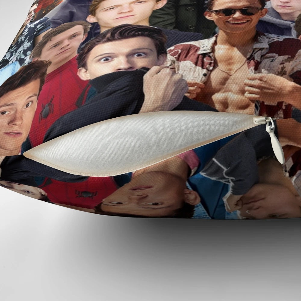 Collage image of actor Tom Holland as the Marvel superhero Spiderman