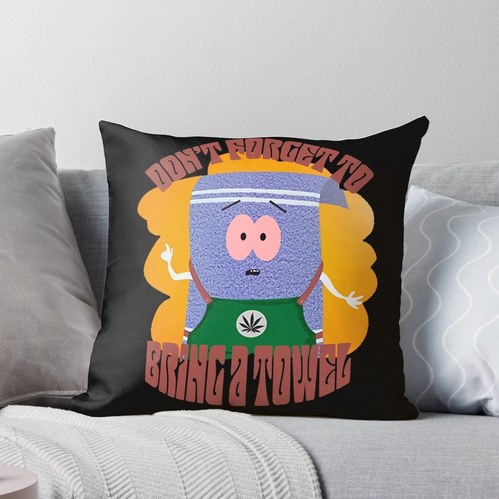 Towelie from South Park printed on a soft, decorative pillow.