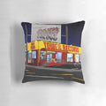 Throw pillow featuring the classic Tower Records logo and artwork, representing the vibrant music scene of Los Angeles' Sunset Strip.