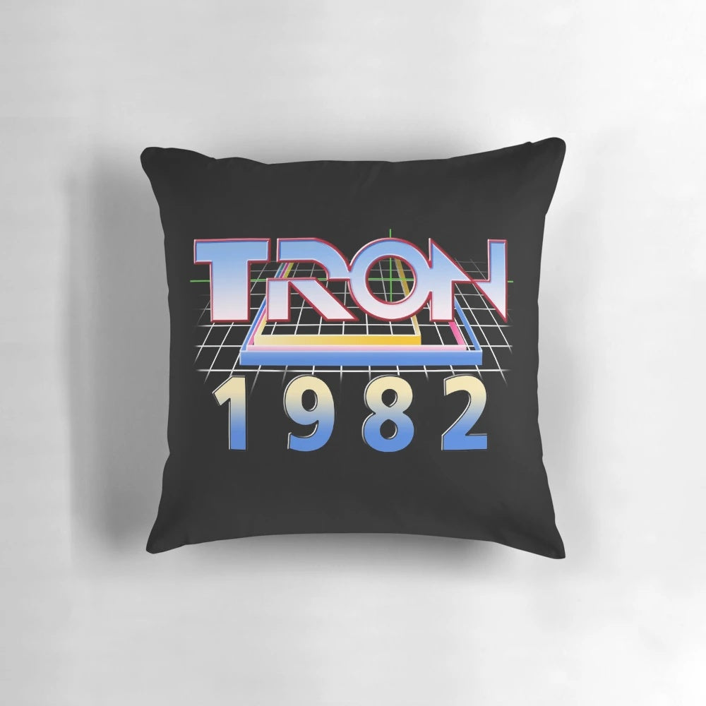 TRON 1982 movie-themed pillow featuring the classic neon grid design