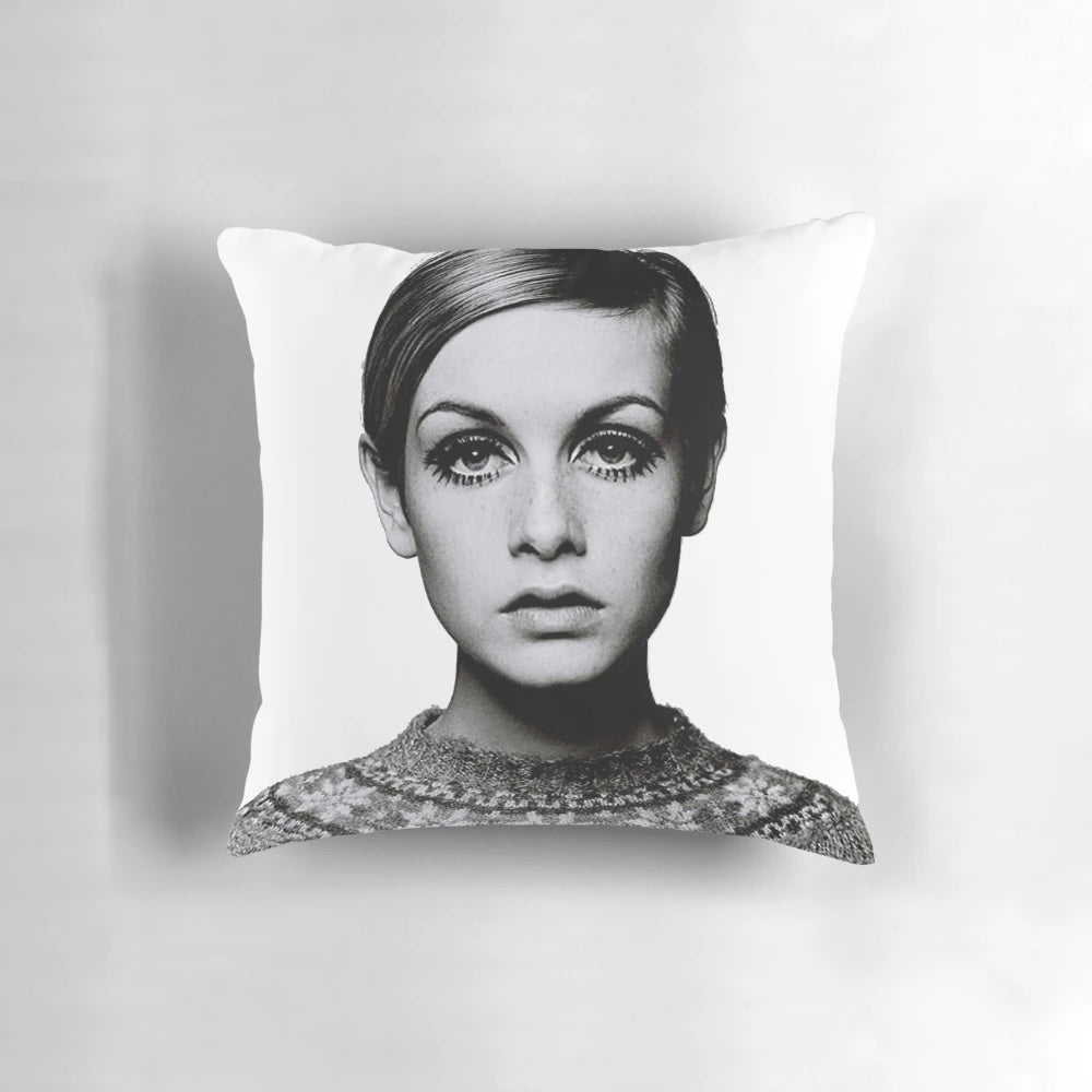 Twiggy Pillow featuring the iconic eyes and mod look of the 1960s fashion icon