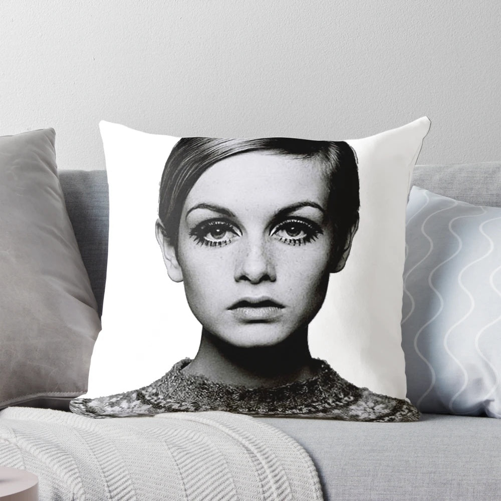 Twiggy Pillow featuring the iconic eyes and mod look of the 1960s fashion icon
