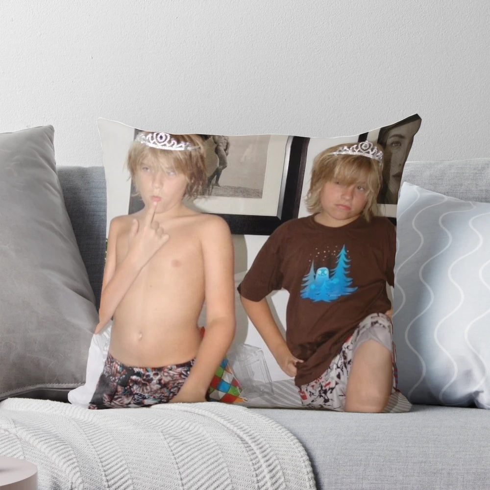 Plush pillow featuring the iconic twin actors, Dylan and Cole Sprouse