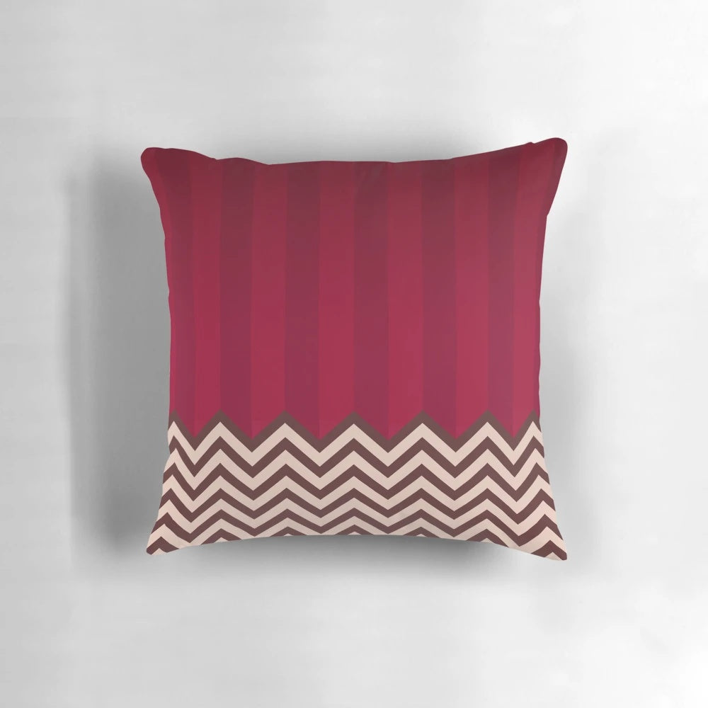 Throw pillow featuring the iconic red room from the TV series Twin Peaks, designed by David Lynch.
