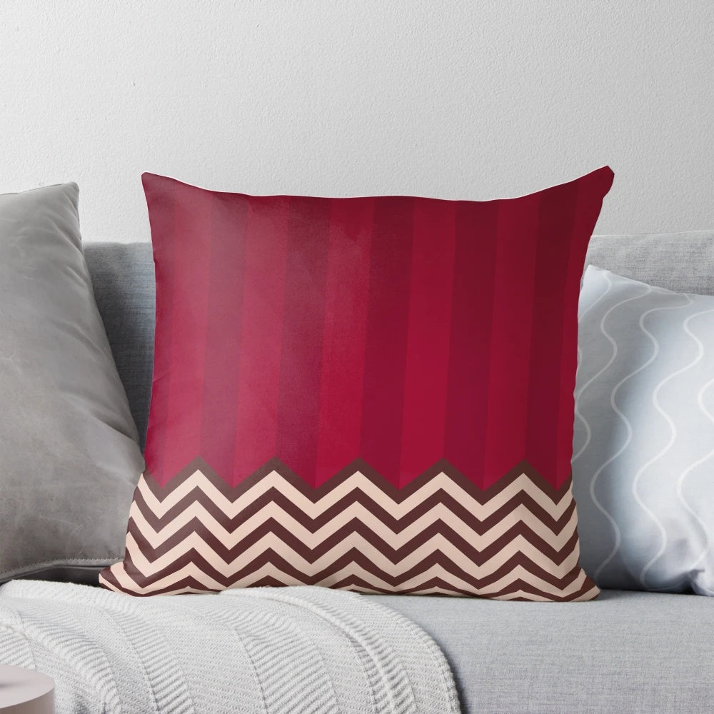 Throw pillow featuring the iconic red room from the TV series Twin Peaks, designed by David Lynch.