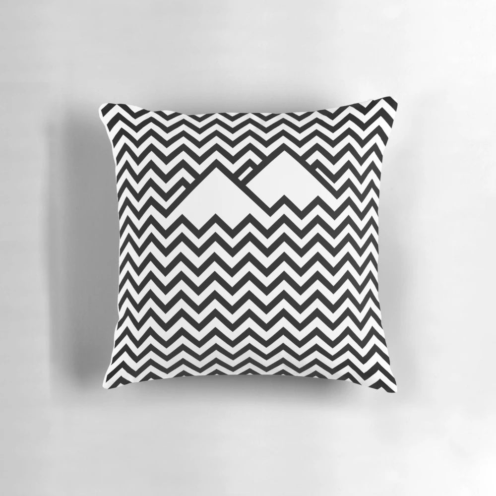 Twin Peaks" themed throw pillow with iconic chevron pattern