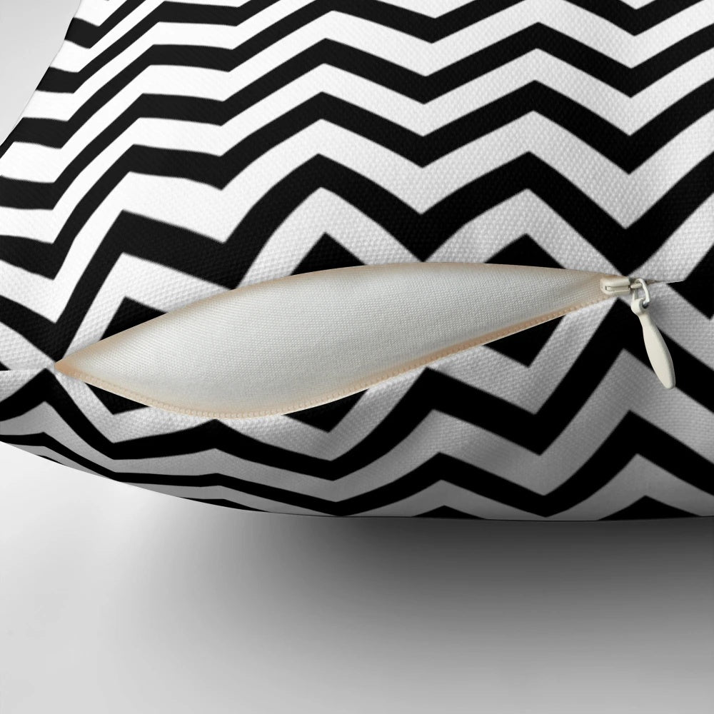 Twin Peaks" themed throw pillow with iconic chevron pattern