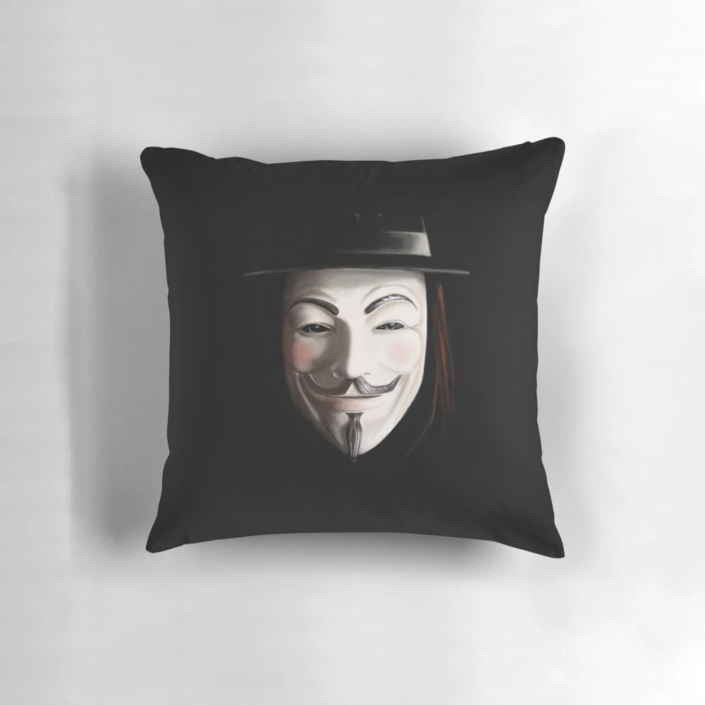 V for Vendetta-inspired decorative pillow with the iconic "V" symbol