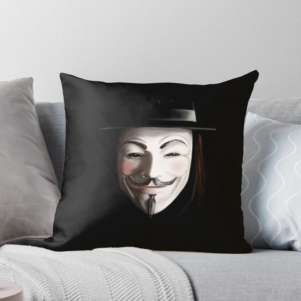 V for Vendetta-inspired decorative pillow with the iconic "V" symbol