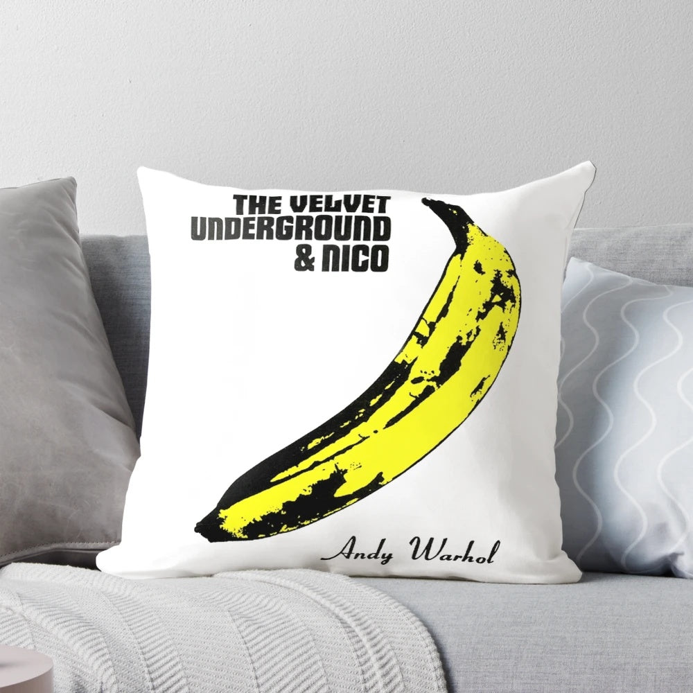 Minimalist throw pillow featuring the iconic Velvet Underground banana image