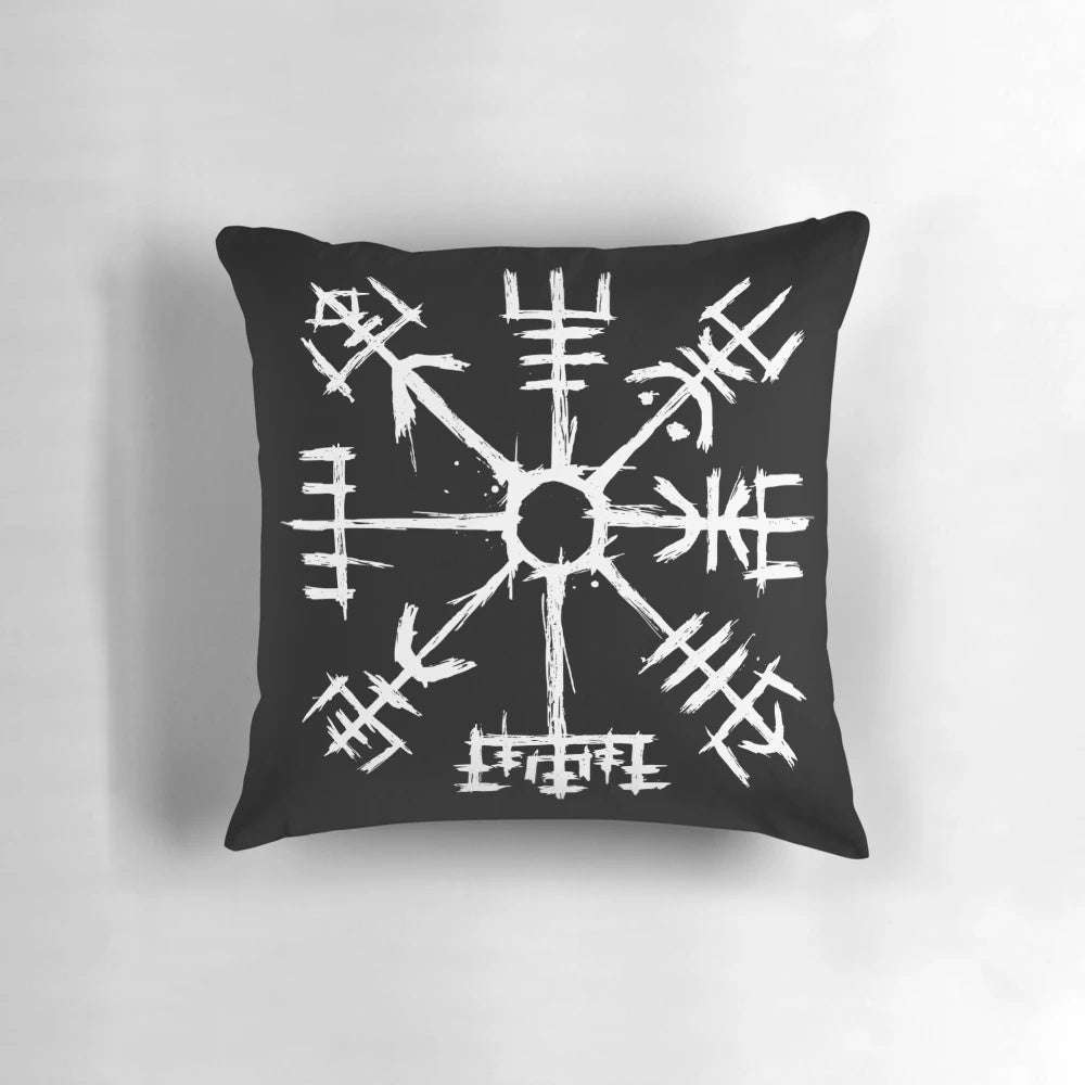 Decorative Pillow Featuring the Vegvisir, a Traditional Norse Mythology Symbol