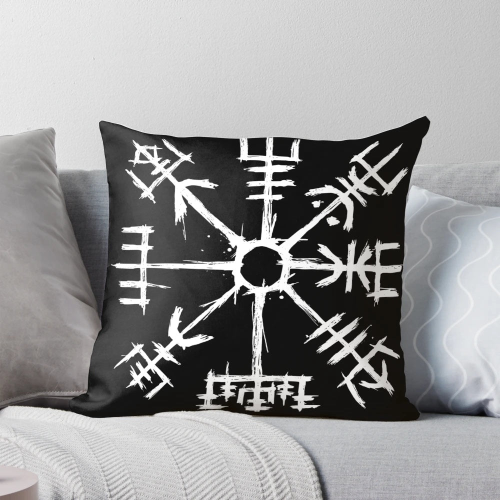 Decorative Pillow Featuring the Vegvisir, a Traditional Norse Mythology Symbol
