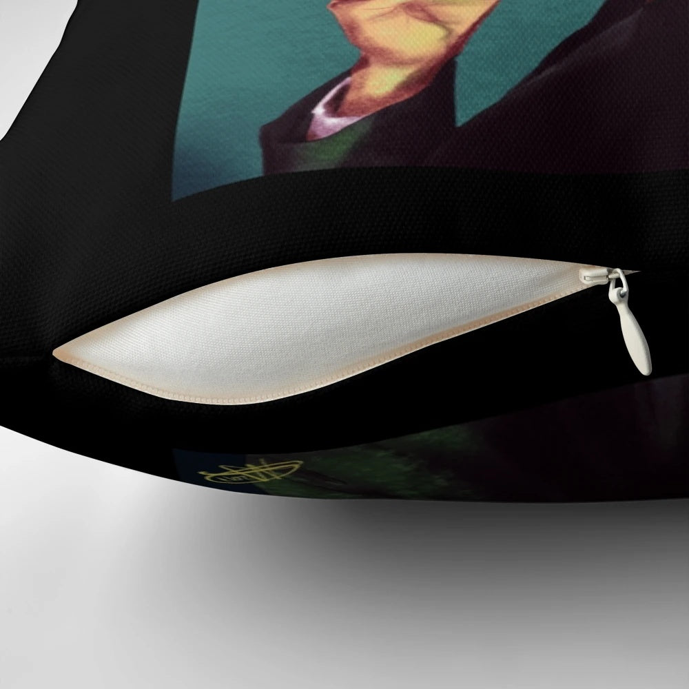Vintage-inspired throw pillow featuring the legendary actor Vincent Price from classic horror films
