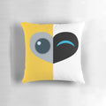 Soft, minimalist throw pillow featuring the beloved Wall-E and Eve robots from the Pixar film, in a sweet love story design.