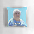 Pillow featuring the iconic "Wat" meme woman with a confused expression