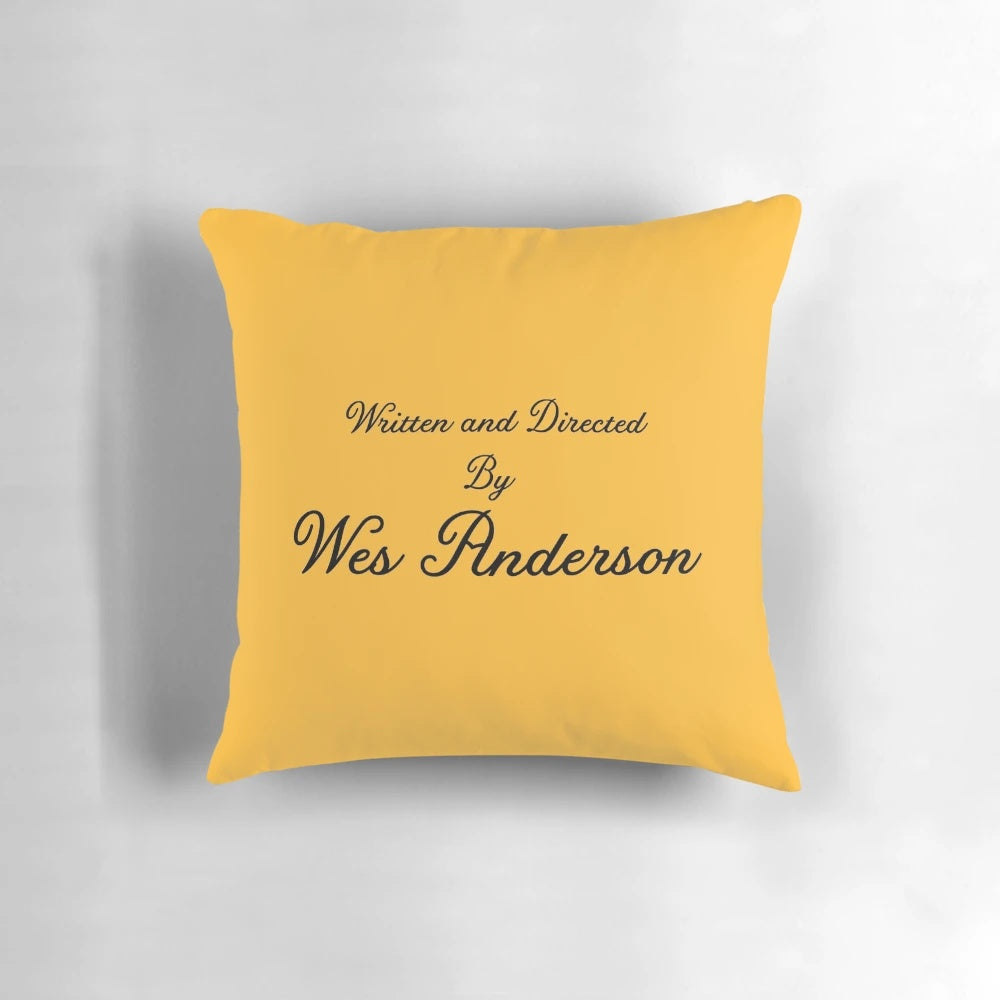 Wes Anderson inspired throw pillow with vintage movie imagery