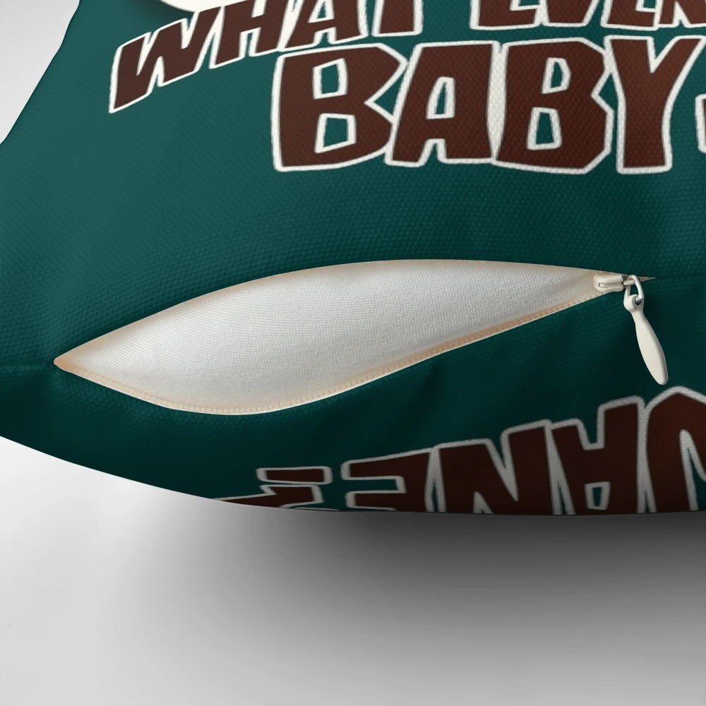 "Pillow featuring iconic image from the classic psychological thriller 'What Ever Happened to Baby Jane?'"
